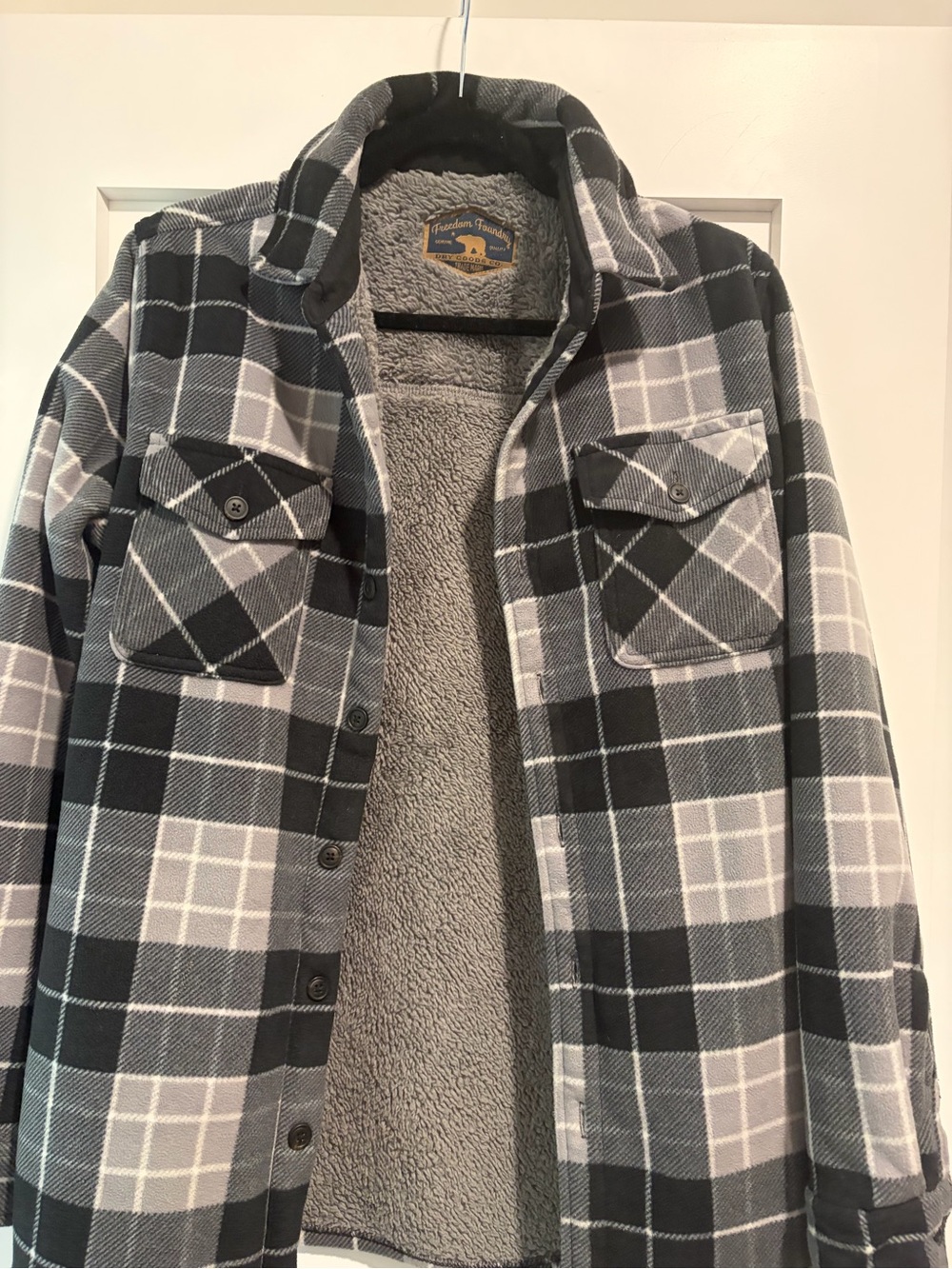 Eddie Bauer Gray & Black Plaid Sherpa-Lined Shacket